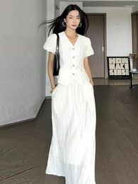 Work Dresses Small Fragrance 2 Piece Set Women V Neck Shirts Short Top Long Skirt Sets Lady Summer Vintage Fashion Two Suits