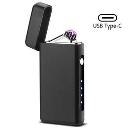 Lighters Windproof USB Type-C Charging Double Arc Light Gift Plasma Outdoor Pulse LED Display Screen Mens Gift Rechargeable Q240522
