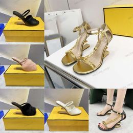 Size 35-42 Luxury Summer Brand First Sandals Letter Chains dress Shoes Women Slingback Lady F-shaped Heels slipper 7.5cm Special heeled pumps sandal Mules
