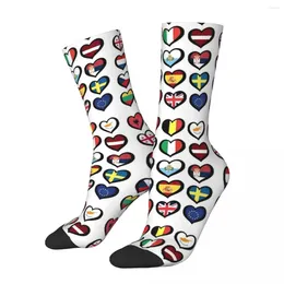 Men's Socks Eurovision Song Contest Flags Hearts Sweat Absorbing Stockings All Season Long Accessories For Man's Woman's Gifts