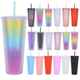 Water Bottles Gradient Plastic Cup Creative Double Straw Portable Large Capacity Durian Cool Portability Kitchen Product