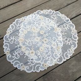 Embroidery Table Mat Placemats Lace Pad Crochet Doilies Cup Coster Mug Coasters Dining 42cm Round Placemat Kitchen 242j