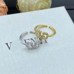 Designer Ring, Women's Luxury Ring, Men's Ring, Gold and Silver Letter Set with Diamonds, Fashionable Couple Ring, Engagement Fashion, Festival Good Gift, Perfect Match.