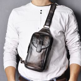 Waist Bags Top Quality Men Original Leather vintage Design Fanny Wasit Chest Pack Bag Sling Crossbody Bag Daypack XB571-db 210305 221u