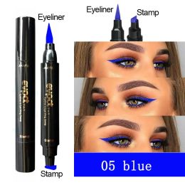 2 In1 Liquid Glitter Eyeliner Stamp Thin Seal Makeup Black Red Green Fast Dry Eye Liner Pencil 7 Colour Blue Brown Smoky Eyes