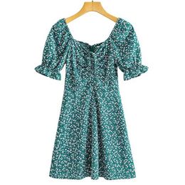 Basic Casual Dresses Women Elegant Floral Printed Mini Dreses Chic Butterfly Short Slve Dresses Female Fashion A Line Party Dresses Y240524