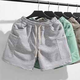 Men's Shorts Vintage Drawstring Casual Solid Colour Men Jogging Sport Short Pants Loose Summer Running Multi-pocket Cargo