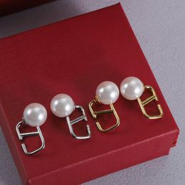 Lyxdesigner Fashion Simple Earrings Pearl Alphabetörhängen för kvinnors fester födelsedagspresent smycken guld silver valfritt