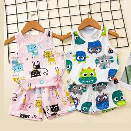 1 2 5 6 8 Years Baby Pamas Summer Cotton Sleepwear Suits Cartoon Cat Dinosaur Pijamas Kids Children Pyjamas Girl Clothing L2405