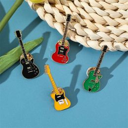 Brooches Vintage Metal Enamel Guitar For Women Men Fashion Musical Instrument Casual Party Office Brooch Pins Jewelry Gifts