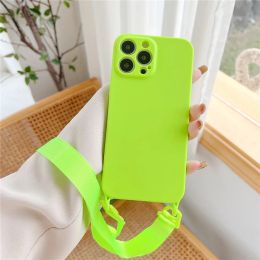 Crossbody Necklace Lanyard Cord Soft Silicone Phone Case For iPhone 15 13 11 12 14 Pro Max Mini XS XR X 7 8 Plus SE Strap Cover