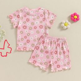 Clothing Sets Toddler Girl Summer Clothes Floral Outfit Ruffle Short Sleeve T-shirt Shorts 6 12 18 24M 2T 3T 4T