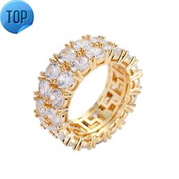 High Quality 9mm Two-Row round Diamond Gold Crushed Ice CZ Hippie Gay Engagement Rings Men Cheap Hip-Hop Jewellery Inlay Setting