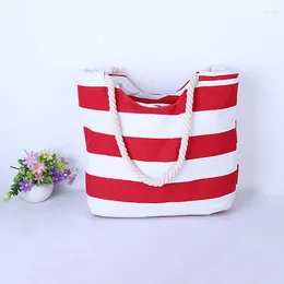 Shopping Bags 4PCS / LOT Women Large Beach Canvas Bag Stripes Printing Handbags Red Summer Shoulder Totes Casual