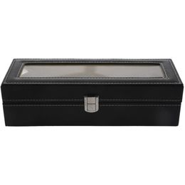 Watch case Leather watch box Jewelry box Gift for men 6 compartments - Black 287Q