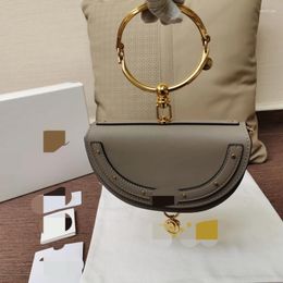 Shoulder Bags 2024 Gray Hand-Held Crossbody Women's Bag Leather Design Luxury Evening Wear High End Brand