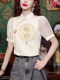 Women's Blouses Chinese Style Improved Cheongsam Shirt National Blouse Clothing 2024 Summer Short Sleeve Chiffon Top