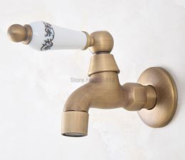 Bathroom Sink Faucets Wall Mount Antique Brass Ceramic Handle Mop Pool Faucet Laundry Water Taps Tav319