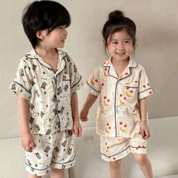 Summer crianças desenho animado pamas terno menino menina impressão de bebê tops de manga curta fina + shorts pijamas 2pcs Kid Cotton Sleepwear