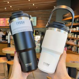 TYESO Bingba cup portable double drink large capacity 304 stainless steel vehicle-mounted insulated cup with straw coffee cup cold insulation