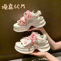 Sandals Fashion Sports Platform Sandals Summer Thick Sole Wedge Walking Shoes Womens Peeping Toes 2024 Lace Up Short and chubbyL2405
