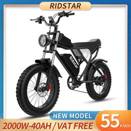 Bikes Ridstar Q20 Electric Bicycle 2000W 48V 40AH Waterproof Power Dual Motor 20 * 4.0 Fat Tyre Mountain Electric Bicycle Adult Q240523