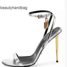 Tom Fords high-heeled buckle Shoes sexy slotted padlock sandals Casual solid mirror