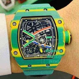 RM watch Date Hollowed Out Mechanical Watch Real Tourbillon Carbon Fibre Lightweight Fashion Green Versatile Luminous Personalised Mens VK5K