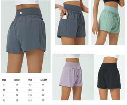 LU-9017 Womens Yoga Outfits High Waist Exercise Trainer Fitness Wear Shorts Short Pants Girls Running Elastic Sportswear Prevent Wardrobe 1136ess