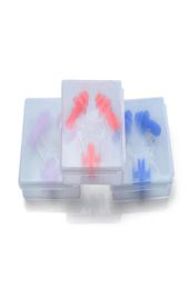 10Sets X Waterproof Soft Silicone Swimming Set Nose Clip With Ear Plug Earplug With Box Asssorted Colours50549025610755