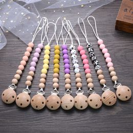 Wooden Pacifier Clip Silicone Teether Round Beads Dummy Holder Chain For Baby Teething Nursing Chewing Toys Shower Gifts L2405