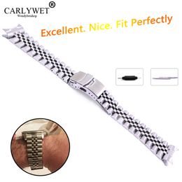 22mm Hollow Curved End Solid Screw Links Stainless Steel Silver Watch Band Strap Old Style Jubilee Bracelet Double Push Clasp 316g