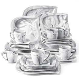 Plates MALACASA Dinnerware Sets For 6 30 Piece Porcelain And Bowls Marble Dish Set With Dinner Plate Cup Saucer