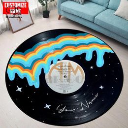 Carpets Music RECORD Custom Name Circle Round Rug 3D Area Non-slip Mat Floor Dining Room Living Soft Bedroom Carpet -2