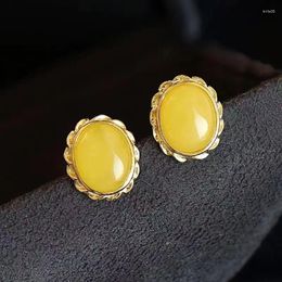 Dangle Earrings Natural Beeswax Stud Super Fairy S925 Sterling Silver High-Grade Simple Round Anti-Allergic