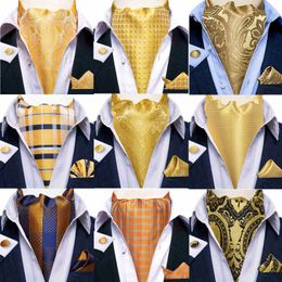Neck Ties DiBanGu Jacquard Cravat 3pc Set Yellow Paisley Woven Ascot Tie Cufflinks Pocket Square Men's Fashion Casual Scarves Acce 254i
