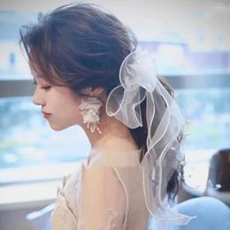 Hair Accessories 1PCS Bride Wedding Dress Headdress Net Yarn Handmade Veil Beautiful Temperament Side Clip Bow Wave Hairpin White Mesh Clips