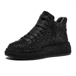 Casual Shoes High Top Full Diamond Designer Women's 2024 Autumn Trend Versatile Platform Thick Sole Board Genuine Leather