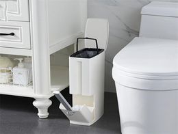 Plastic Bathroom Trash Can With Toilet Brush Waste Bin Narrow Dustbin Garbage Bucket Kitchen Household Cleaning Tools 2112294480508