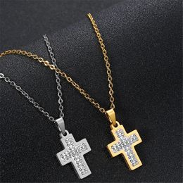 Fashion Female 14K Gold Cross Pendants Golden Silver Colour CZ Jesus Cross Pendant Necklace Jewellery For Men/Women