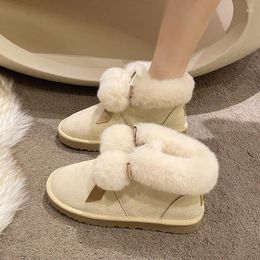 Boots Winter Women's Flat Fur Snow Keep Warm Plus Velvet Platform Cotton Shoes For Women Outdoor Casual Slip On Ankle