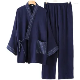 Ethnic Clothing Japanese Men's Kimono Cotton Gauze Pajamas Spring And Fall Crepe Plus-size Home Dress Set