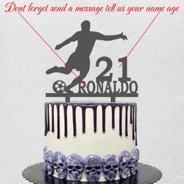 Personalised Football Cake Topper Custom Name Age Man Playing Football Silhouettes Football Fans Birthday Party Cake Decoration