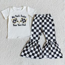 Clothing Sets Cute Baby Girls Children's Boutique Toddler Girl Children Black And White Squares Printed Short Sleeve Bell Bottoms Set