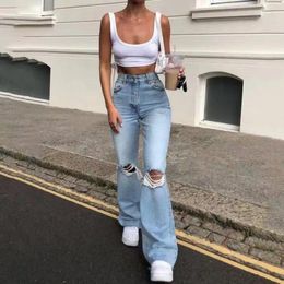 Women's Jeans Spring Hole High Waist Straight Trousers Wide Leg Dragging Denim Flared Casual Personality Women