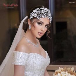 Hair Clips YouLaPan Bridal Handmade Rhinestone Flower Headband Wedding Accessories Shiny Full Pageant Tiara For Party HP661