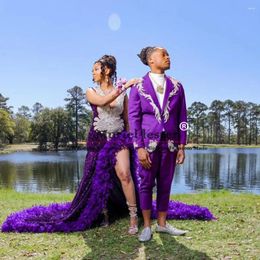 Men's Suits Elegant Purple Suit Men For Wedding Crystals Beading Appliques Jacket Pants 2 Pieces Set Groom Tuxedos Terno Masculinos Completo