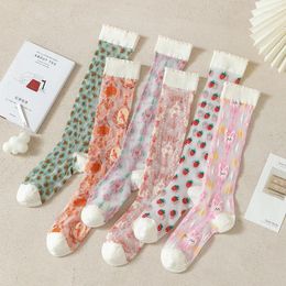 Women Socks Summer Ultra-thin Transparent Nylon Long Kawaii Japanese Strawberry Fishnet Knee Vintage Crystal Silk Stockings