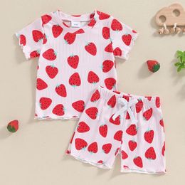 Clothing Sets FOCUSNORM 0-3Y 2pcs Infant Baby Girls Clothes Short Sleeve Strawberry Print Lettuce Trim Tops Elastic Waist Shorts