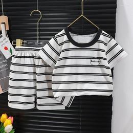 Clothing Sets Trendy Brand Boys Striped Short-sleeved Suit Korean Version Fashion Loose Casual Kids T-shirt Outfits Children 2pc/set